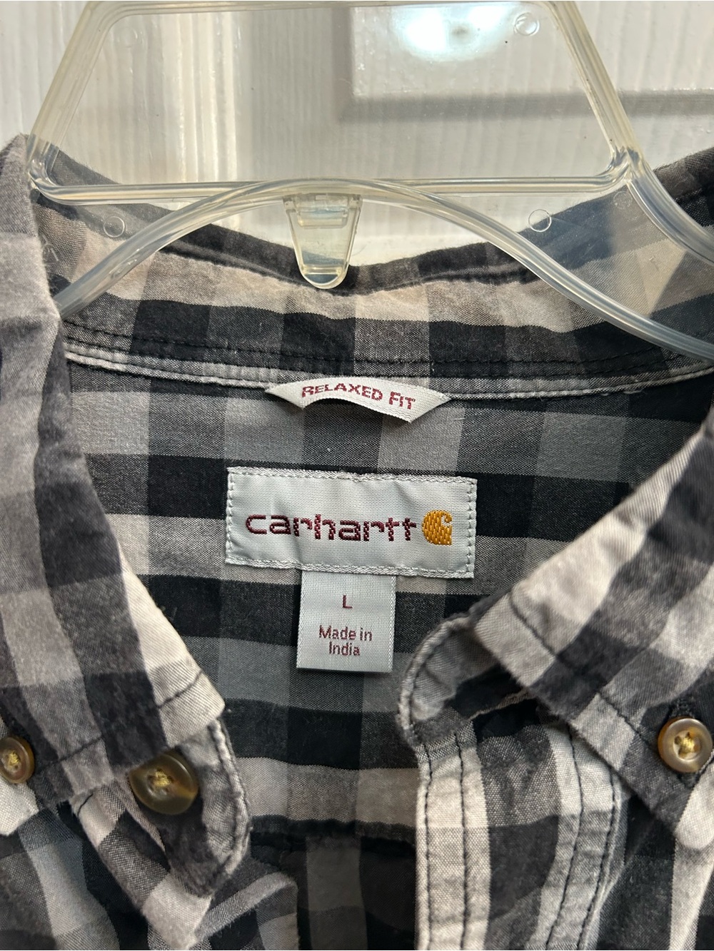 Carhartt Men’s Black & White Check Relaxed Fit Button-Down Shirt